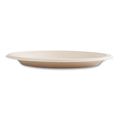 Boardwalk Bagasse PFAS-Free Dinnerware, Plate, 9" dia, Tan, 500/Carton (BWKPLATE9NPFA)