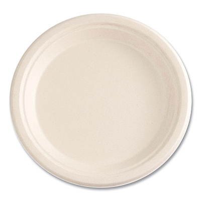 Boardwalk Bagasse PFAS-Free Dinnerware, Plate, 9" dia, Tan, 500/Carton (BWKPLATE9NPFA)