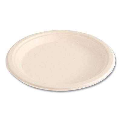 Boardwalk Bagasse PFAS-Free Dinnerware, Plate, 9" dia, Tan, 500/Carton (BWKPLATE9NPFA)