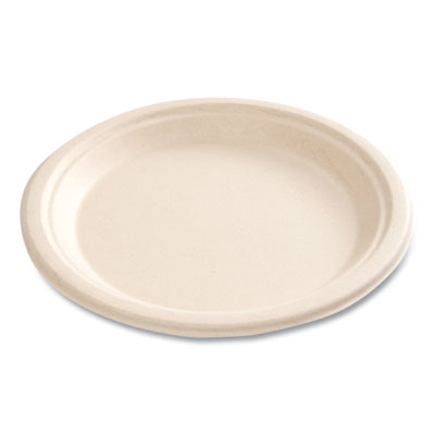 Boardwalk Bagasse PFAS-Free Dinnerware, Plate, 9" dia, Tan, 500/Carton (BWKPLATE9NPFA)