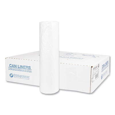 Inteplast Group High-Density Commercial Can Liners, 60 gal, 14 mic, 43" x 48", Natural, Interleaved Roll, 25 Bags/Roll, 8 Rolls/Carton (IBSS434814N)