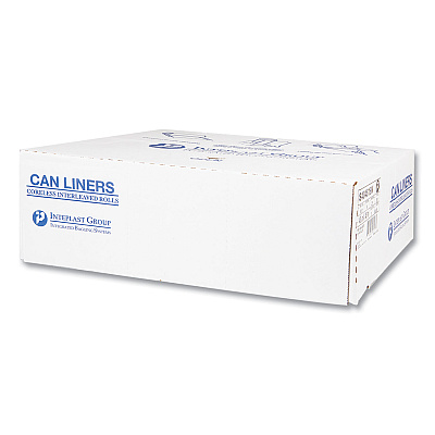 Inteplast Group High-Density Commercial Can Liners, 60 gal, 22 mic, 43" x 48", Black, Interleaved Roll, 25 Bags/Roll, 6 Rolls/Carton (IBSS434822K)