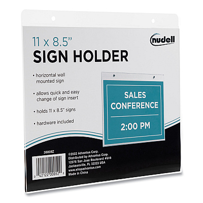 NuDell Clear Plastic Horizontal-Orientation Wall Sign Holder with Mounting Screws, Quick-Change Insert System, 11 x 8.5 Insert (NUD38008Z)