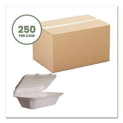Vegware Nourish Molded Fiber Takeout Containers, Compostable, 5 x 9 x 2, White, Sugarcane, 250/Carton (VEGWHHOAGIE)