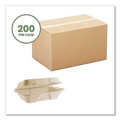 Vegware Nourish Molded Fiber Takeout Containers, Compostable, 6.1 x 9 x 2.9, Natural, Sugarcane, 200/Carton (VEGVASH89N)