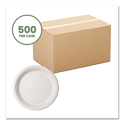 Vegware Molded Fiber Tableware, Compostable, Plate, 10" dia, White, 500/Carton (VEGWHBRG10)