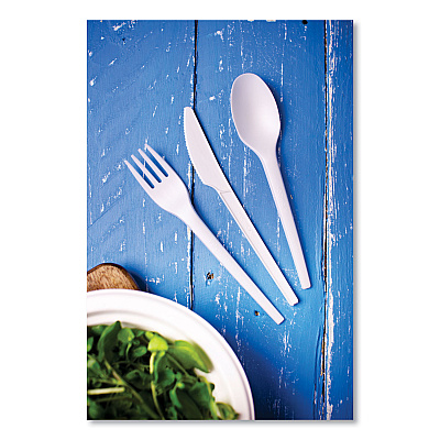 Vegware White CPLA Cutlery, Compostable, Knife, 1,000/Carton (VEGVWKN65)