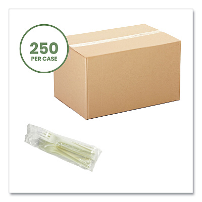 Vegware Cutlery Kits, Compostable, Fork/Knife/Spoon/Napkin, White, 250/Carton (VEGVWKFSWN)