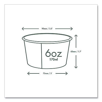Vegware Soup Containers, Compostable, 6 oz, 3.5" Diameter x 1.7"h, Green/White, Paper, 1,000/Carton (VEGSC06G)