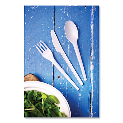 Vegware White CPLA Cutlery, Compostable, Fork, 1,000/Carton (VEGVWFK65)