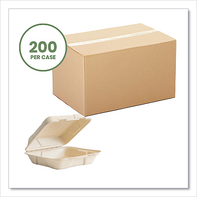Vegware Nourish Molded Fiber Takeout Container, Compostable, 9 x 10 x 2, Natural, Sugarcane, 200/Carton (VEGB027N)