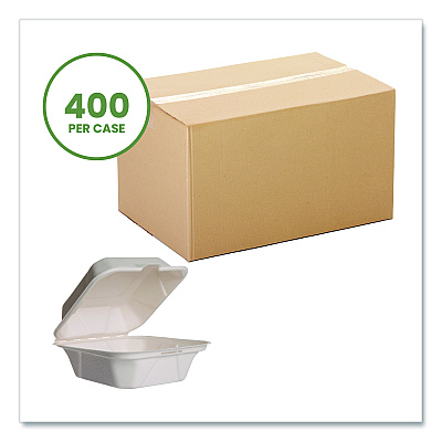 Vegware Nourish Molded Fiber Takeout Containers, Compostable, 5.9 x 5.9 x 2.9, White, Sugarcane, 400/Carton (VEGWH6HW)