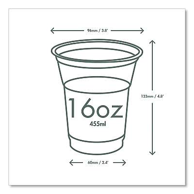 Vegware 96-Series Cold Cup, Compostable, 16 oz, Clear/Green, 1,000/Carton (VEGR500YG)