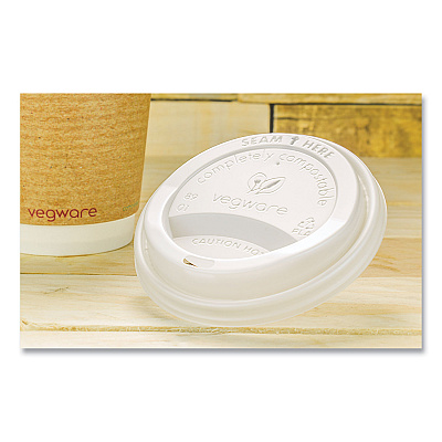 Vegware 89 Series Hot Cup Lids, Compostable, Fits 89-Series Hot Cups, White, 1,000/Carton (VEGVLID89S)