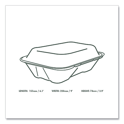 Vegware Nourish Molded Fiber Takeout Containers, Compostable, 6.1 x 9 x 2.9, Natural, Sugarcane, 200/Carton (VEGVASH89N)
