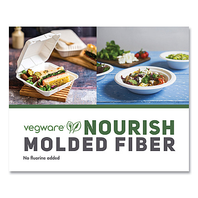 Vegware Nourish Molded Fiber Takeout Containers, Compostable, 3-Compartment, 5 x 9 x 2, White, Sugarcane, 200/Carton (VEGWH93HW)