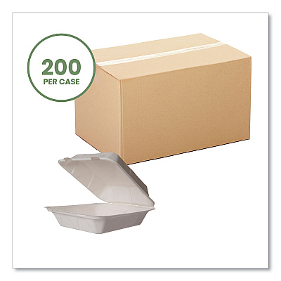 Vegware Nourish Molded Fiber Takeout Containers, Compostable, 7.9 x 7.9 x 2.9, White, Sugarcane, 200/Carton (VEGWH8HW)