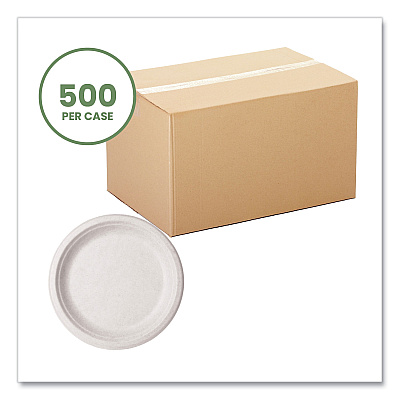 Vegware Molded Fiber Tableware, Compostable, Plate, 9" dia, White, 500/Carton (VEGWHBRG09)
