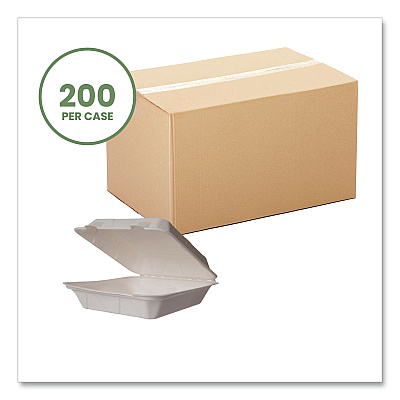 Vegware Nourish Molded Fiber Takeout Containers, Compostable, 9 x 9 x 3, White, Sugarcane, 200/Carton (VEGWH9HW)