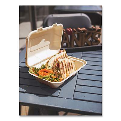 Vegware Nourish Molded Fiber Takeout Containers, Compostable, 6.1 x 9 x 2.9, Natural, Sugarcane, 200/Carton (VEGVASH89N)