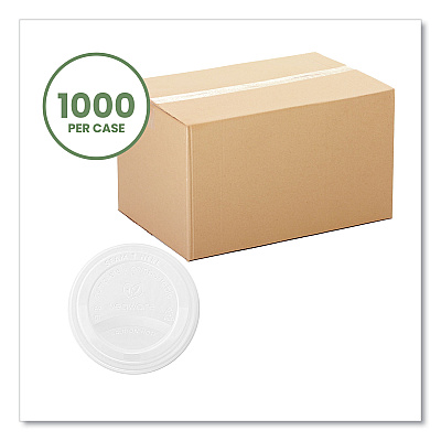 Vegware 89 Series Hot Cup Lids, Compostable, Fits 89-Series Hot Cups, White, 1,000/Carton (VEGVLID89S)