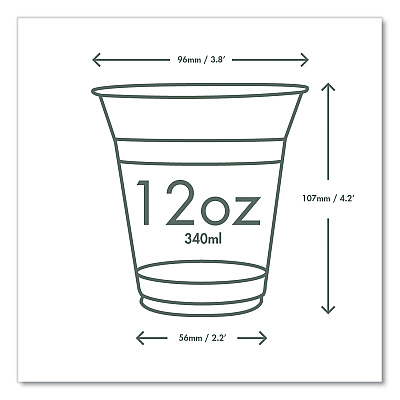 Vegware 96-Series Cold Cup, Compostable, 12 oz, Clear/Green, 1,000/Carton (VEGR360YG)
