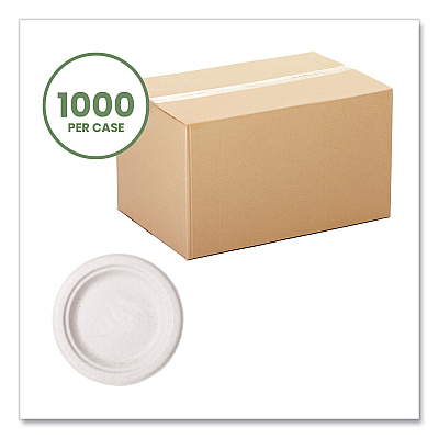 Vegware Molded Fiber Tableware, Compostable, Plate, 6" dia, White, 1,000/Carton (VEGWHBRG06)