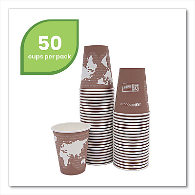 Eco-Products World Art Renewable and Compostable Hot Cups, 8 oz, Plum, 50/Pack (ECOEPBHC8WAPK)