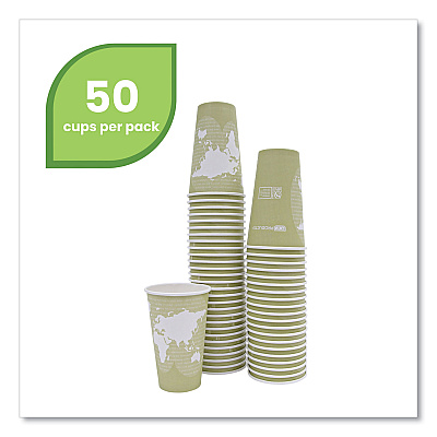 Eco-Products World Art Renewable and Compostable Hot Cups, 16 oz, Moss, 50/Pack (ECOEPBHC16WAPK)