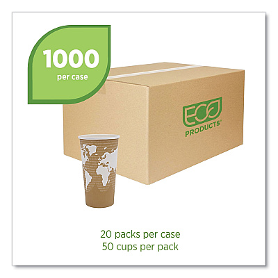 Eco-Products World Art Renewable and Compostable Hot Cups, 20 oz, 50/Pack, 20 Packs/Carton (ECOEPBHC20WA)