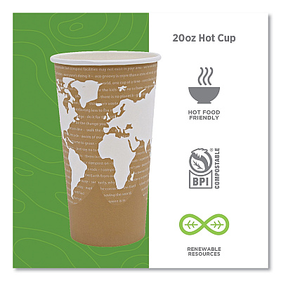 Eco-Products World Art Renewable and Compostable Hot Cups, 20 oz, 50/Pack, 20 Packs/Carton (ECOEPBHC20WA)
