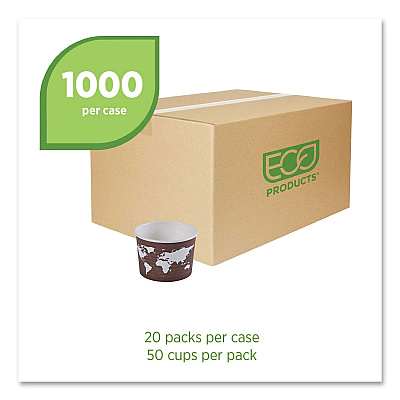 Eco-Products World Art Renewable and Compostable Food Container, 8 oz, 3.04 Diameter x 2.3 h, Brown, Paper, 50/Pack, 20 Packs/Carton (ECOEPBSC8WA)
