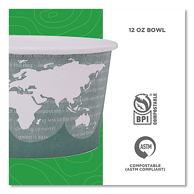 Eco-Products World Art Renewable and Compostable Food Container, 12 oz, 4.05 Diameter x 2.5 h, Green, Paper, 25/Pack, 20 Packs/Carton (ECOEPBSC12WA)