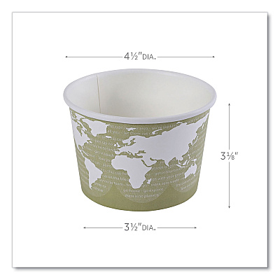 Eco-Products World Art Renewable and Compostable Food Container, 16 oz, 4.05 Diameter x 3 h, Seafoam, Paper, 25/Pack, 20 Packs/Carton (ECOEPBSC16WA)