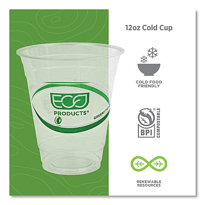 Eco-Products GreenStripe Renewable and Compostable Cold Cups, 12 oz, Clear, 50/Pack, 20 Packs/Carton (ECOEPCC12GS)