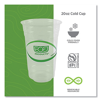 Eco-Products GreenStripe Renewable and Compostable Cold Cups, 20 oz, Clear, 50/Pack, 20 Packs/Carton (ECOEPCC20GS)