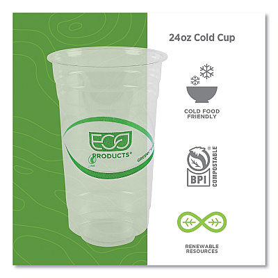 Eco-Products GreenStripe Renewable and Compostable PLA Cold Cups, 24 oz, 50/Pack, 20 Packs/Carton (ECOEPCC24GS)