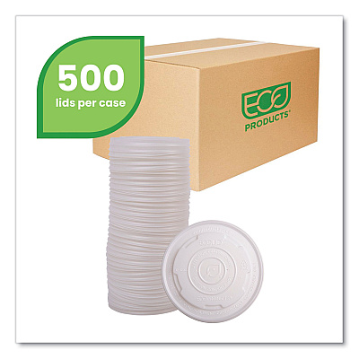 Eco-Products World Art PLA-Laminated Soup Container Lids for 12 oz, 16 oz, 32 oz, White, Plastic, 50/Pack, 10 Packs/Carton (ECOEPECOLIDSPL)