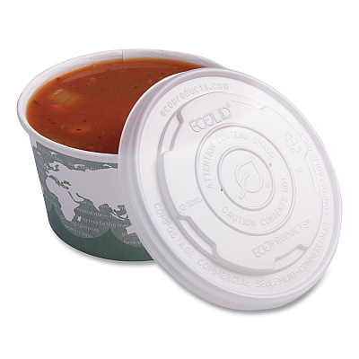 Eco-Products World Art PLA-Laminated Soup Container Lids for 12 oz, 16 oz, 32 oz, White, Plastic, 50/Pack, 10 Packs/Carton (ECOEPECOLIDSPL)