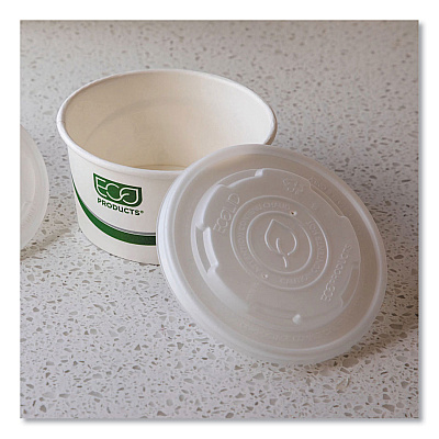 Eco-Products World Art PLA-Laminated Soup Container Lids for 12 oz, 16 oz, 32 oz, White, Plastic, 50/Pack, 10 Packs/Carton (ECOEPECOLIDSPL)