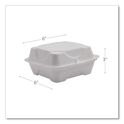 Eco-Products Vanguard Renewable and Compostable Sugarcane Clamshells, 6 x 6 x 3, White, 500/Carton (ECOEPHC6NFA)