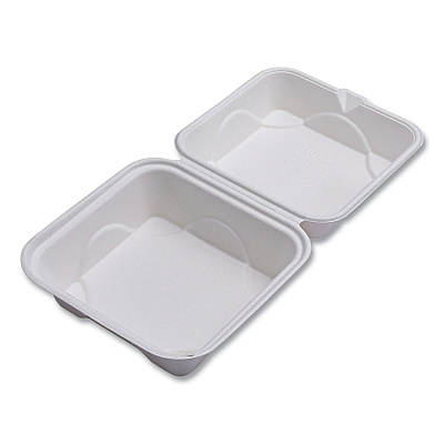 Eco-Products Vanguard Renewable and Compostable Sugarcane Clamshells, 6 x 6 x 3, White, 500/Carton (ECOEPHC6NFA)