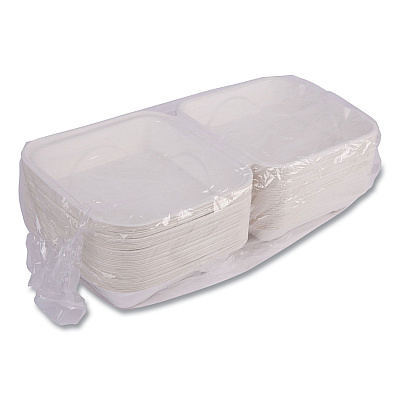 Eco-Products Vanguard Renewable and Compostable Sugarcane Clamshells, 1-Compartment, 8 x 8 x 3, White, 200/Carton (ECOEPHC81NFA)