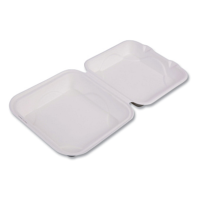 Eco-Products Bagasse Hinged Clamshell Containers, 9 x 9 x 3, White, Sugarcane, 50/Pack, 4 Packs/Carton (ECOEPHC91)
