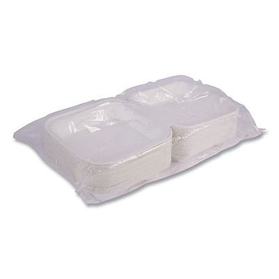 Eco-Products Vanguard Renewable and Compostable Sugarcane Clamshells, 1-Compartment, 9 x 9 x 3, White, 200/Carton (ECOEPHC91NFA)