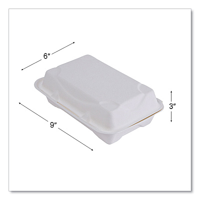 Eco-Products Vanguard Renewable and Compostable Sugarcane Clamshells, 1-Compartment, 9 x 6 x 3, White, 250/Carton (ECOEPHC96NFA)