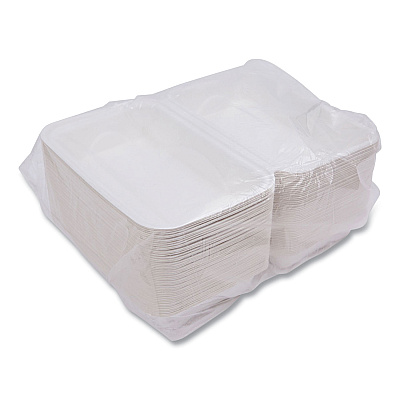 Eco-Products Vanguard Renewable and Compostable Sugarcane Clamshells, 1-Compartment, 9 x 6 x 3, White, 250/Carton (ECOEPHC96NFA)