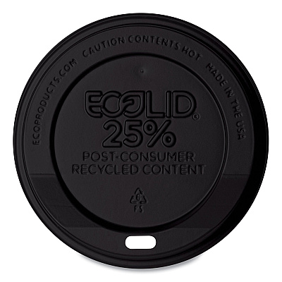 Eco-Products EcoLid 25% Recycled Content Hot Cup Lid, Black, Fits 10 oz to 20 oz Cups, 100/Pack, 10 Packs/Carton (ECOEPHL16BR)