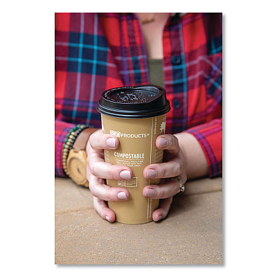 Eco-Products EcoLid 25% Recycled Content Hot Cup Lid, Black, Fits 10 oz to 20 oz Cups, 100/Pack, 10 Packs/Carton (ECOEPHL16BR)
