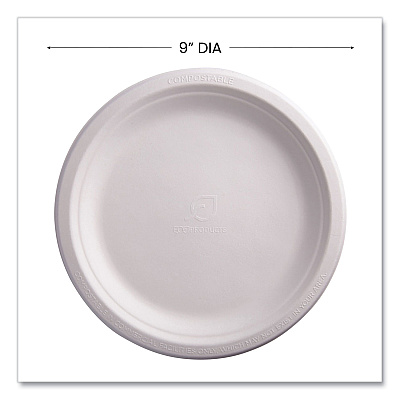 Eco-Products Renewable Sugarcane Plates, 9" dia, Natural White, 50/Pack (ECOEPP013PK)